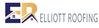 Elliott Roofing logo in gold and violet, displayed in the website header, representing a trusted roofing company in Macon, GA, specializing in roof replacements and repairs.